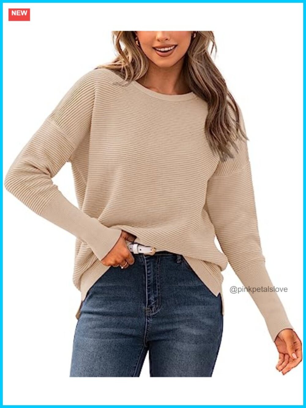 Womens Ribbed Knit Sweater Long Sleeve Crew Neck Pullover